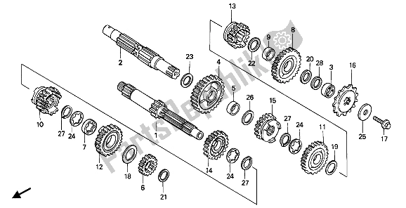 All parts for the Transmission of the Honda CR 500R 1 1992