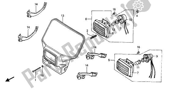 All parts for the Headlight of the Honda XR 600R 1990