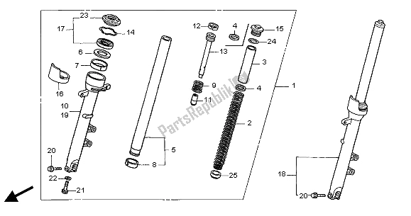 All parts for the Front Fork of the Honda CB 600F Hornet 2002