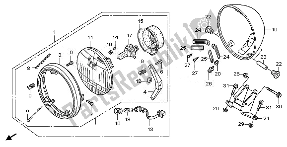 All parts for the Headlight (uk) of the Honda VT 750 SA 2010