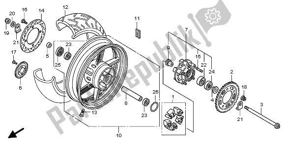 All parts for the Rear Wheel of the Honda CBF 1000 TA 2008