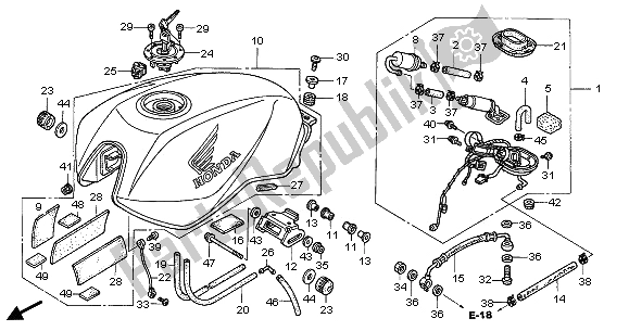 All parts for the Fuel Tank of the Honda CB 900F Hornet 2005