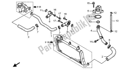 All parts for the Water Pipe of the Honda ST 1100A 1996