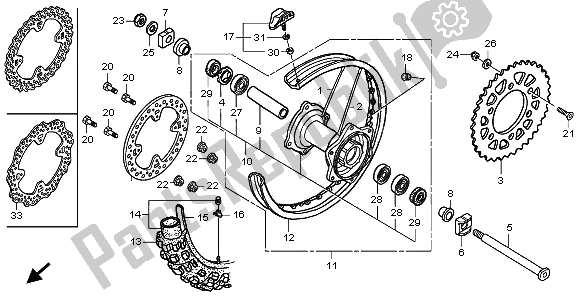 All parts for the Rear Wheel of the Honda CRF 250R 2009