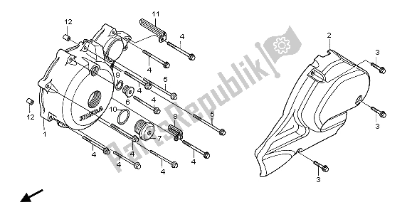 All parts for the Left Crankcase Cover of the Honda NT 700V 2007