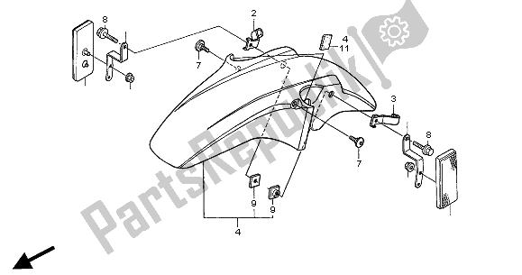 All parts for the Front Fender of the Honda CB 900F Hornet 2002