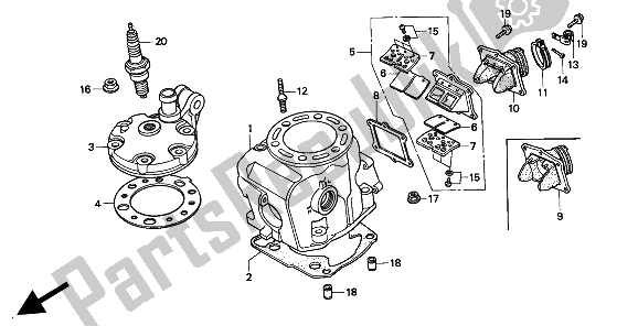 Todas las partes para Cilindro Y Culata de Honda CR 250R 1993