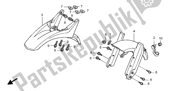 All parts for the Front Fender of the Honda FMX 650 2006