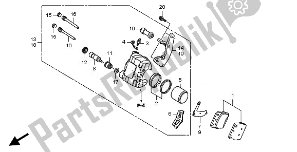 All parts for the Front Brake Caliper of the Honda TRX 250X 2010