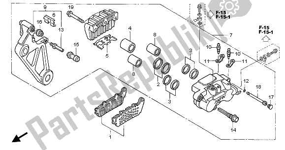 All parts for the Rear Brake Caliper of the Honda ST 1300A 2002