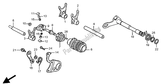 All parts for the Gearshift Drum of the Honda CR 250R 2003