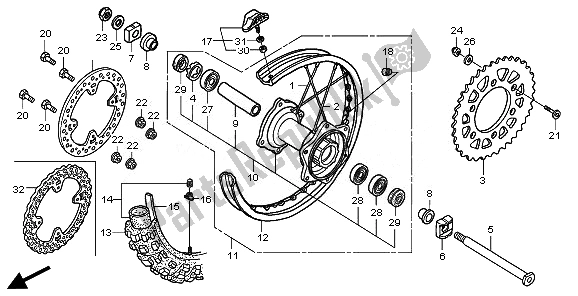 All parts for the Rear Wheel of the Honda CRF 450R 2008