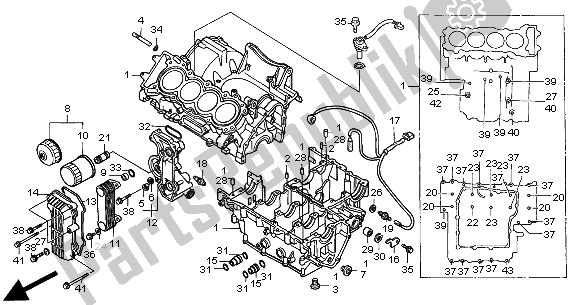 All parts for the Crankcase of the Honda CB 600F Hornet 2000