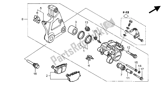 All parts for the Rear Brake Caliper of the Honda VTX 1300S 2004