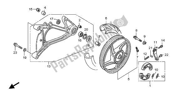 All parts for the Rear Wheel & Swingarm of the Honda SH 125S 2008