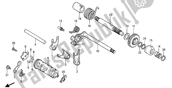 All parts for the Gearshift Drum of the Honda XR 80R 1987