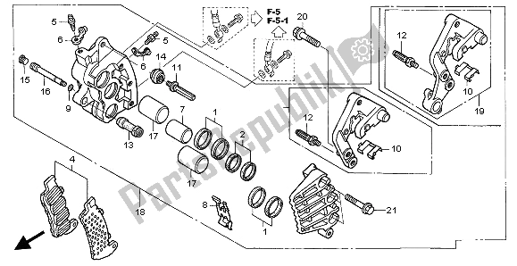 All parts for the R. Front Brake Caliper of the Honda ST 1300A 2003