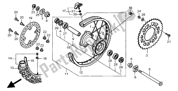 All parts for the Rear Wheel of the Honda CR 250R 2002