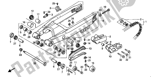 Toutes les pièces pour le Bras Oscillant du Honda CR 500R 1 1993