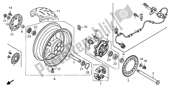 Alle onderdelen voor de Achterwiel van de Honda CBR 1000 RR 2008