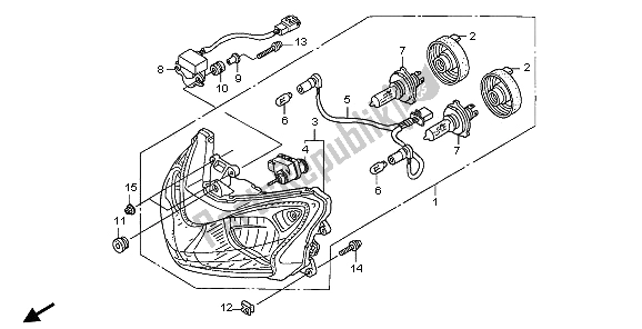 All parts for the Headlight (uk) of the Honda ST 1300A 2009