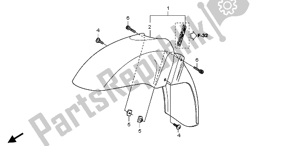 All parts for the Front Fender of the Honda FES 125 2009