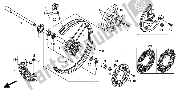 All parts for the Front Wheel of the Honda CRF 250R 2008