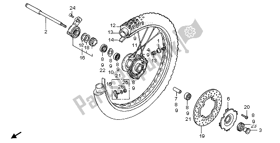 All parts for the Front Wheel of the Honda XR 600R 1998