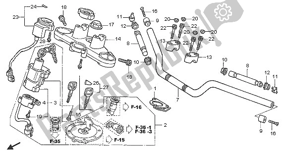 All parts for the Handle Pipe & Top Bridge of the Honda NT 650V 2005