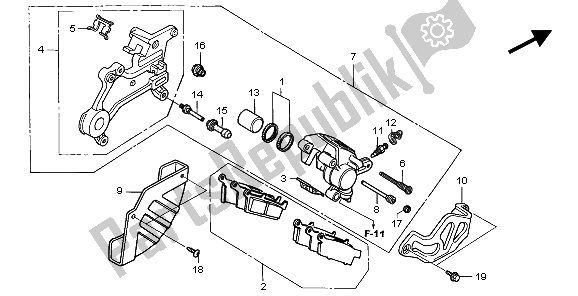 All parts for the Rear Brake Caliper of the Honda XR 650R 2001