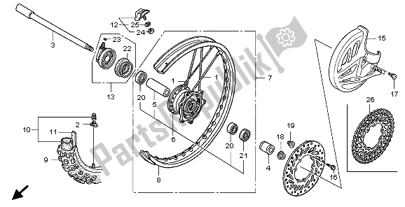 All parts for the Front Wheel of the Honda CRF 250X 2009