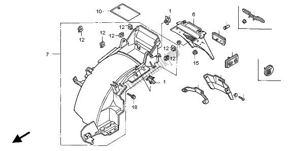 All parts for the Rear Fender of the Honda ST 1100A 1996