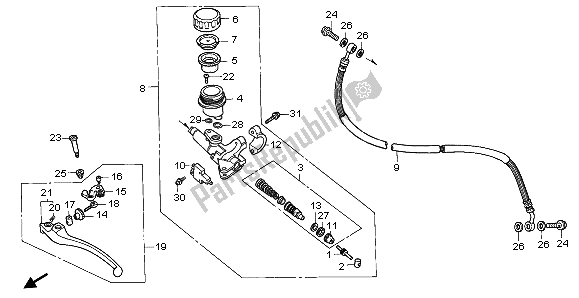 All parts for the Clutch Master Cylinder of the Honda RVF 750R 1995