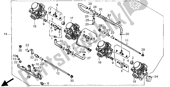 All parts for the Carburetor (assy) of the Honda CB 600F Hornet 1998