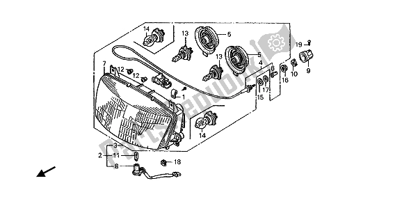 All parts for the Headlight (uk) of the Honda ST 1100 1990