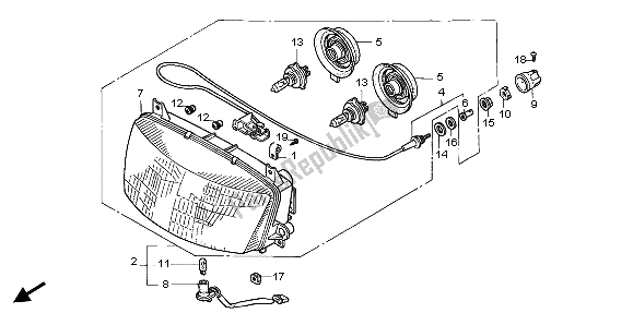 All parts for the Headlight (uk) of the Honda ST 1100 1999