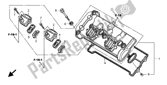 All parts for the Cylinder Head Cover of the Honda CB 600F3A Hornet 2009