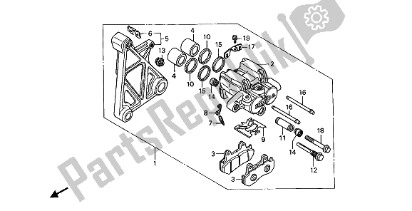 All parts for the Rear Brake Caliper of the Honda GL 1500 SE 1992