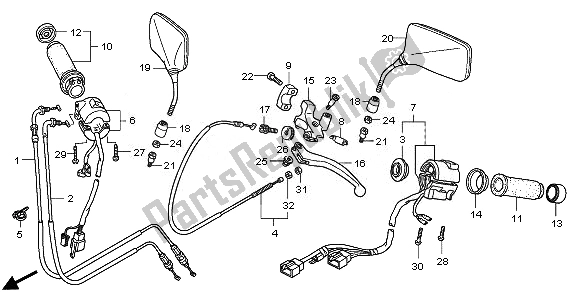 All parts for the Handle Lever & Switch & Cable & Mirror of the Honda VT 750 SA 2010