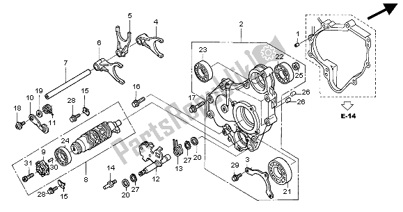 All parts for the Gearshift Drum of the Honda ST 1300 2004