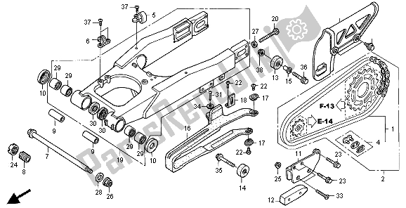 All parts for the Swing Arm of the Honda XR 650R 2004