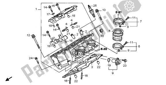 Alle onderdelen voor de Rechter Cilinderkop van de Honda ST 1300A 2010