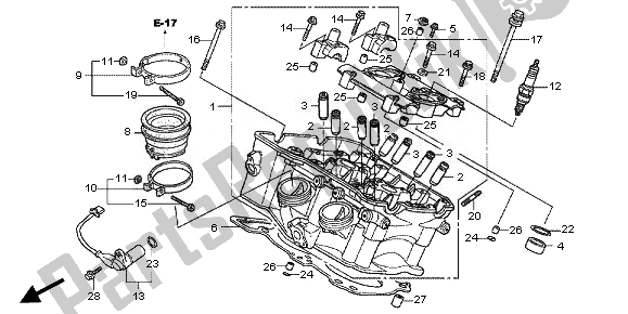 All parts for the Cylinder Head (rear) of the Honda VFR 800X 2011