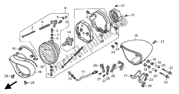 All parts for the Headlight (eu) of the Honda VTX 1800C 2004