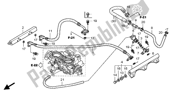 All parts for the Throttle Body (tubing) of the Honda GL 1800A 2002