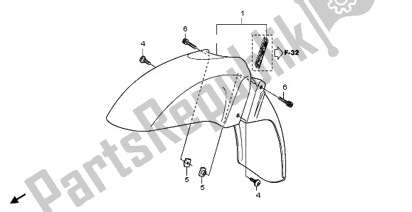 All parts for the Front Fender of the Honda FES 125 2010