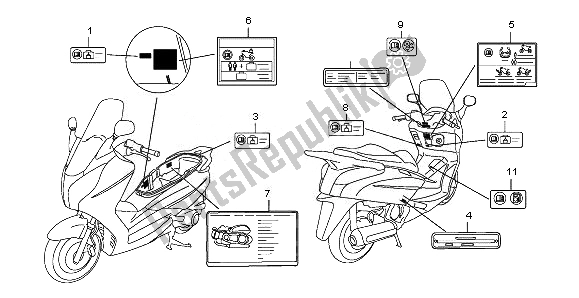Alle onderdelen voor de Waarschuwingsetiket van de Honda FES 125 2011