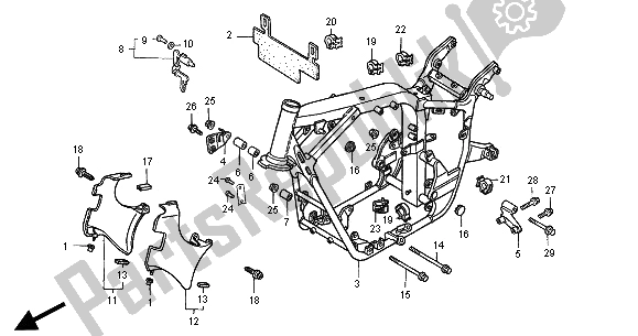 Alle onderdelen voor de Frame Lichaam van de Honda VT 750C 2000