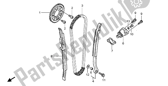 Alle onderdelen voor de Nokkenketting & Spanner van de Honda CRF 450R 2002