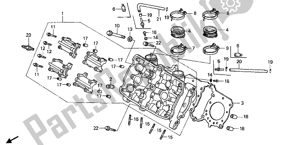All parts for the Cylinder Head (front) of the Honda VFR 750F 1990